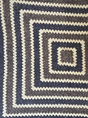 Crocheted Square Quilt in Navy, Gray & Cream - Home Bedding